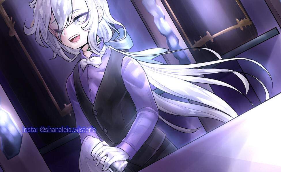 Barista's Specialties {07-12-20}: Fake GROOVY art for an original character Aysu in a Twisted Wonderland style.